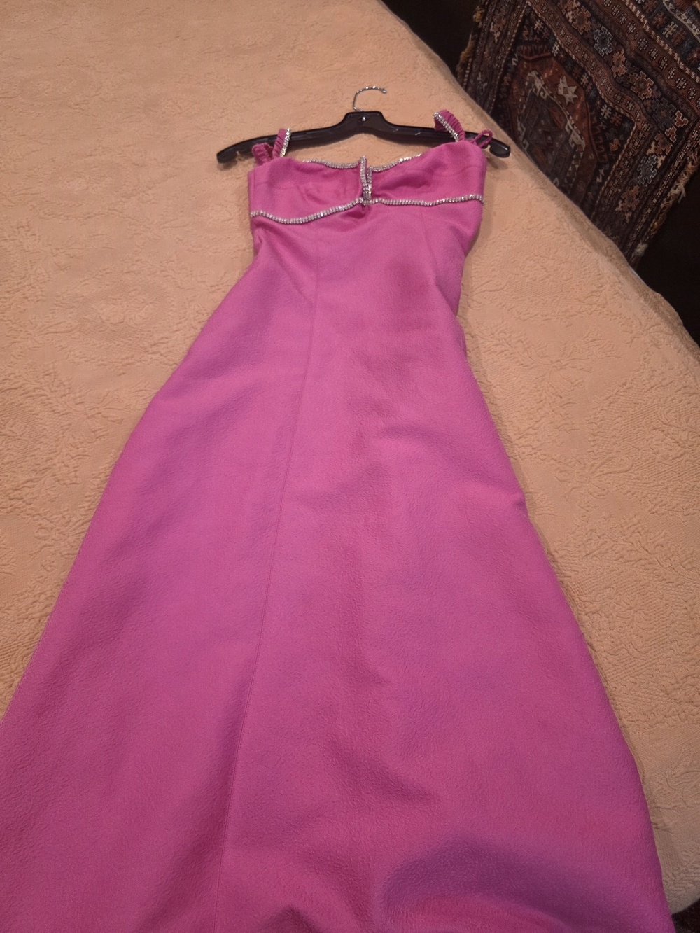 Self-Portrait Hot Pink Strapless Gown with Beaded Trim